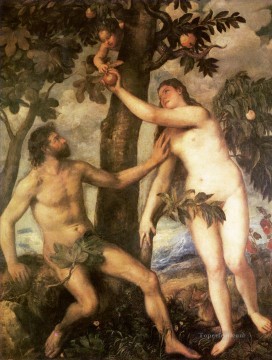  Tiziano Canvas - The fall of man 1565 nude Tiziano Titian